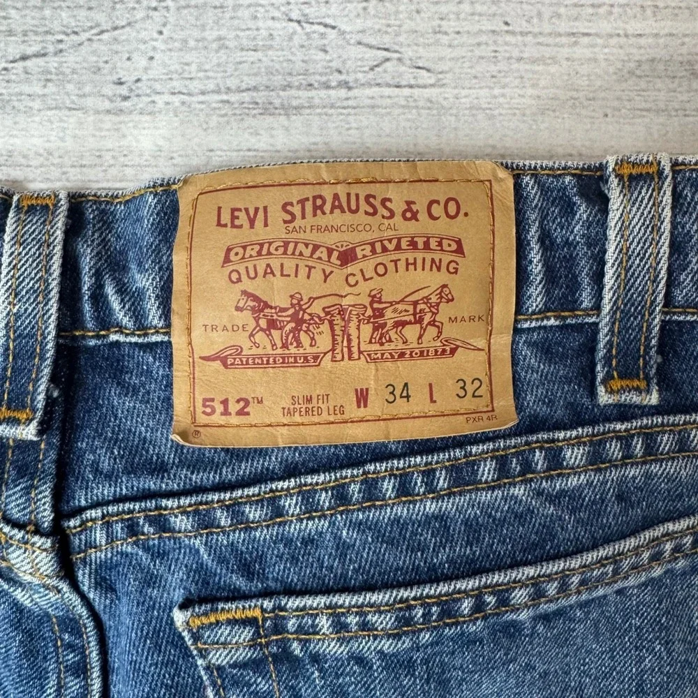 Levis 512 Slim Fit Tapered Leg Jeans Men 34x32 Medium Wash Blue Vintage USA Made